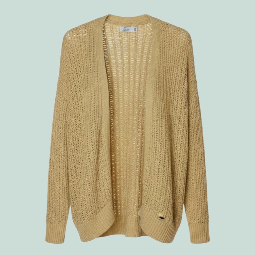 Hollister Open Knit Cardigan Sweater Womens XS Beige Boho Oversized Cozy